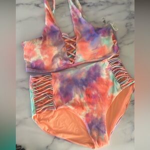 3X Colorful Tie-Dye High Waisted Sport Bikini Set